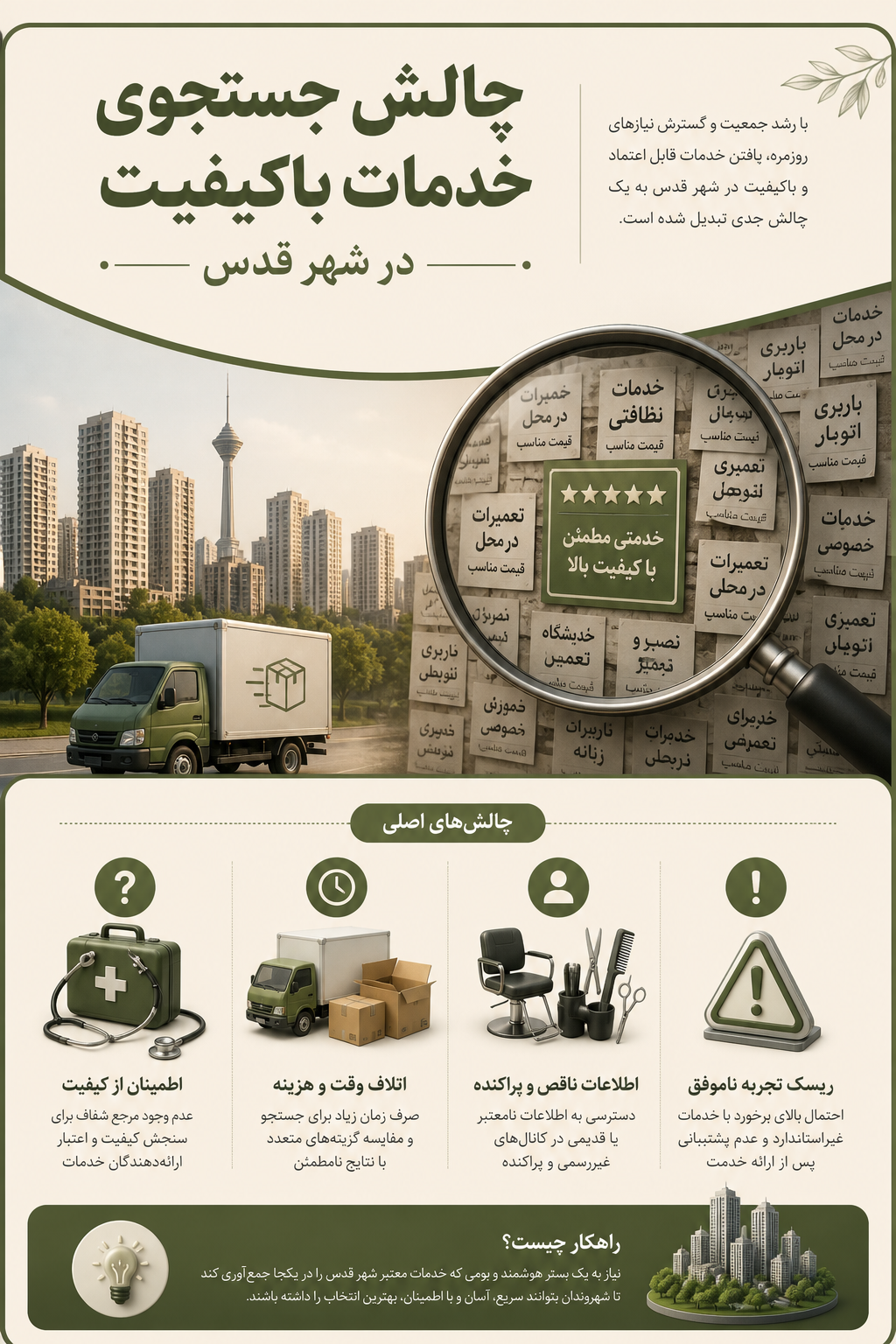 چالش جستجوی خدمات باکیفیت و راهکار برای شهروندان شهر قدس بهترین مراکز شهر قدس